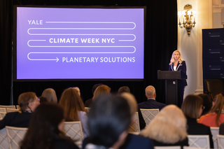 maurie mcinnis speaking at climate week NYC